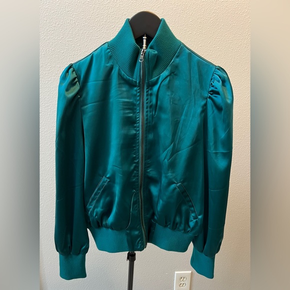 Marled Jackets & Blazers - Marled Satin Teal Cropped Bomber Jacket Size Small LIKE NEW